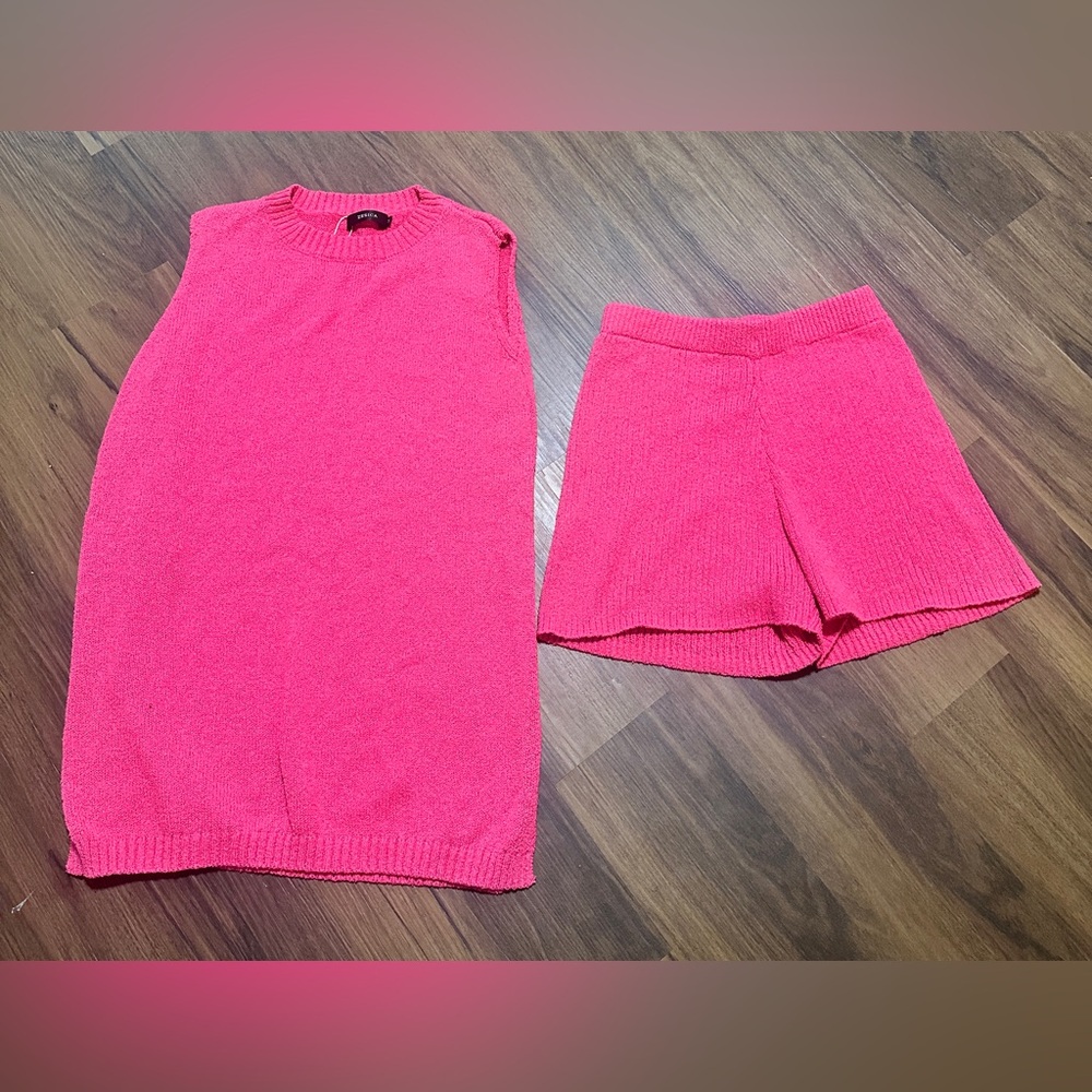 Zesica Pink Sleeveless Knit Dress and Shorts Set